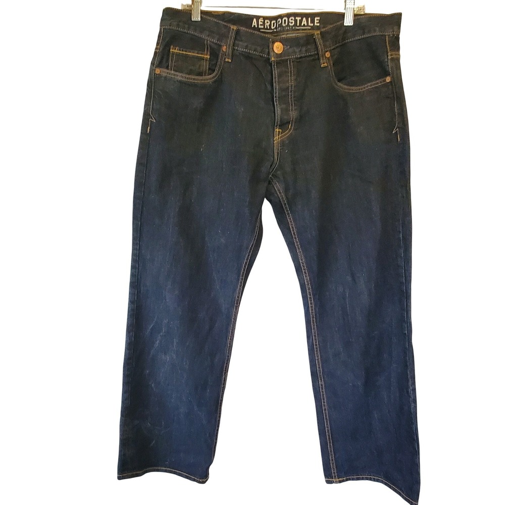 Aeropostale Essex Straight Leg Jeans Mens 36x30 Indigo Blue Denim Button Fly